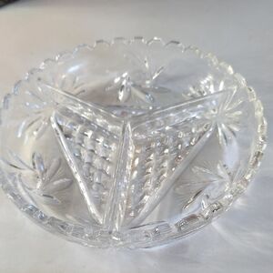 Vintage MCM Leaded Crystal Pinwheel Divided Dish